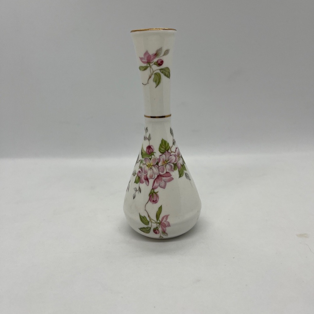 Vintage Newhall English Fine Bone China Bud Vase Pink Floral 4 1/4 Inches High